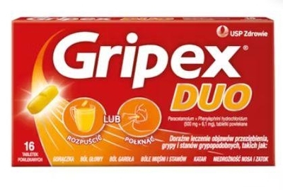 Zdjęcie Gripex Duo tabl.powl. 0,5g+6,1mg 16 tabl.