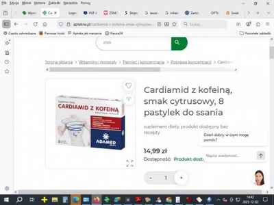Zdjęcie CARDIAMID Z KOFEINĄ smak cytrusowy pastyl.
